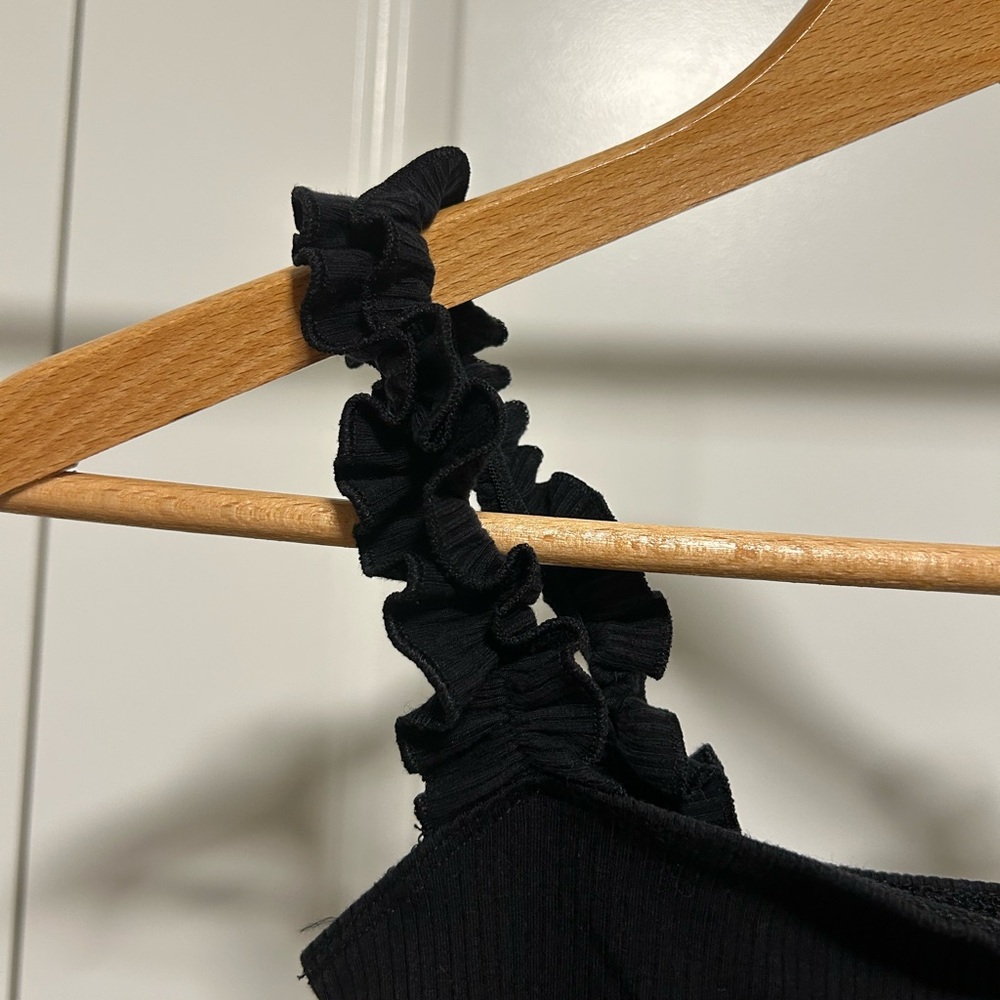 Sunday Best Black Ruffled Strap Ribbed Bodysuit - Picture 2 of 5